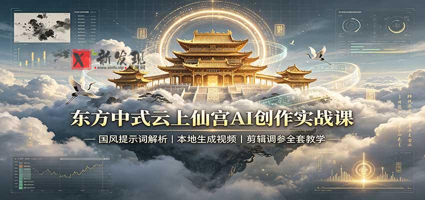 东方中式云上仙宫AI创作实战课：国风提示词解析，本地生成视频，剪辑调参全套教学-新发现资源网