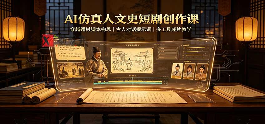 AI仿真人文史短剧创作课：穿越题材脚本构思，古人对话提示词，多工具成片教学-新发现资源网