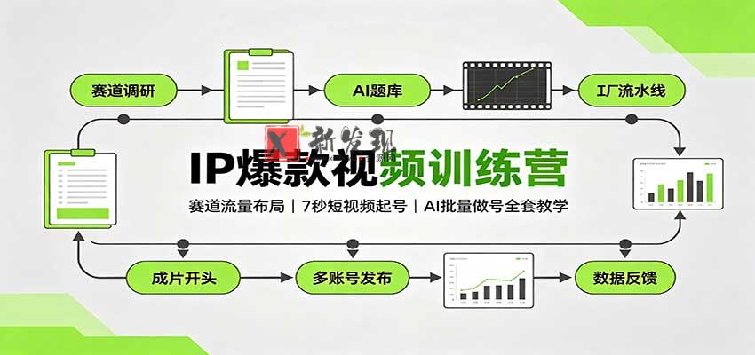 IP爆款视频训练营：赛道流量布局，7秒短视频起号，AI批量做号全套教学-新发现资源网