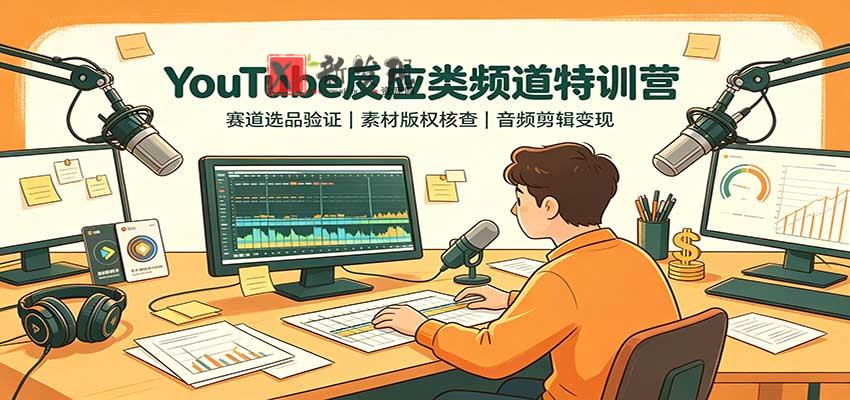 YouTube反应类频道特训营：赛道选品验证，素材版权核查，音频剪辑变现-新发现资源网