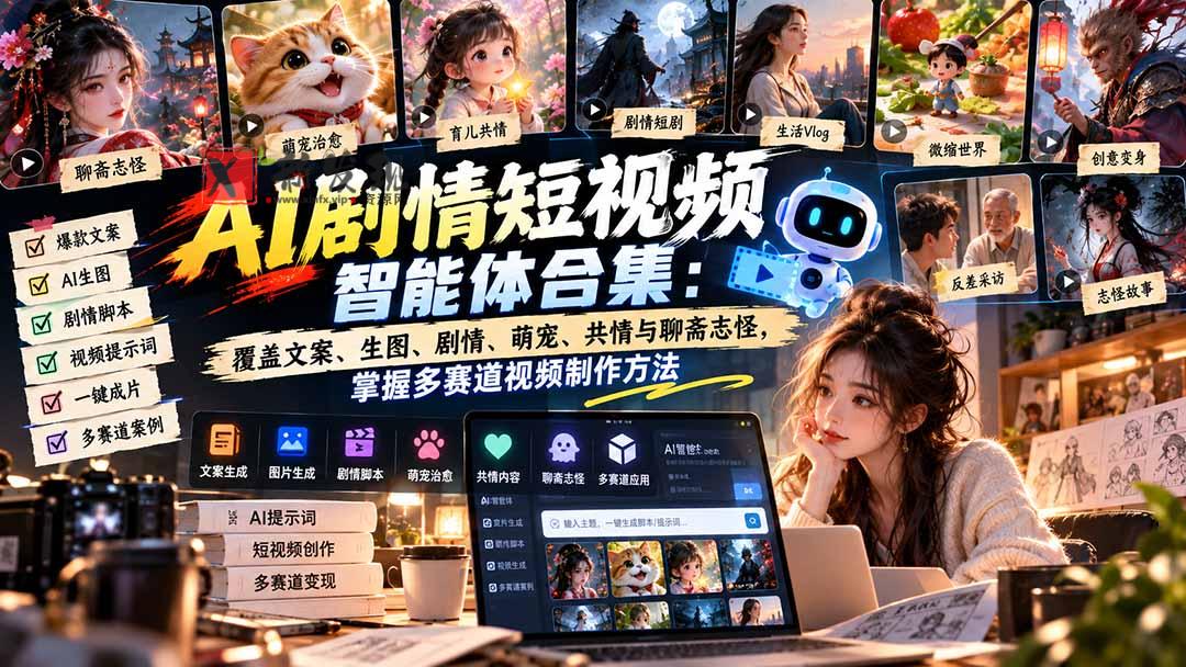 【无水印】AI剧情短视频智能体合集：覆盖文案、生图、剧情、萌宠、共情与聊斋志怪，掌握多赛道视频制作方法-新发现资源网