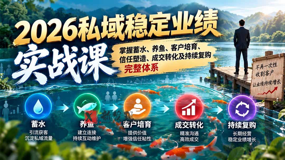 2026私域稳定业绩实战课：掌握蓄水、养鱼、客户培育、信任塑造、成交转化及持续复购完整体系-新发现资源网
