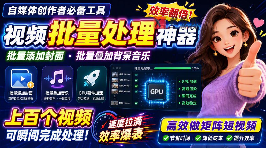 （20399期）视频批量加封面，把封面添加到视频第一帧，不用剪辑软件批量添加-新发现资源网