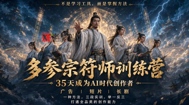 多参宗符师训练营,35天成为AI时代创作者,广告|短片|长剧,一种方法,三段实训,举一反三,打通全品类的创作能力-新发现资源网
