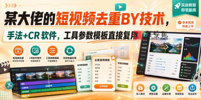 某大佬的短视频去重搬运技术，手法+CR软件，工具参数模板直接复用-新发现资源网