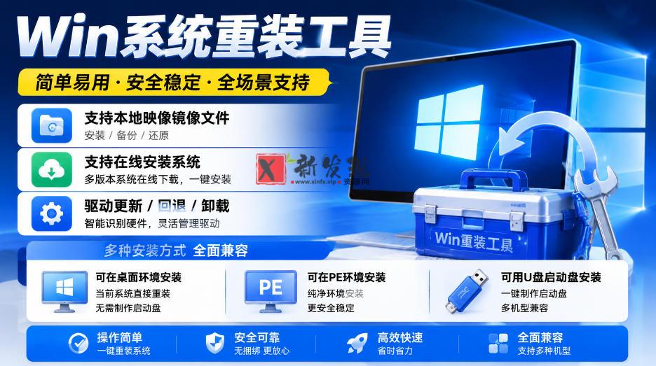 Win系统重装工具，支持本地映像镜像文件安装备份，简单易用-安全稳定-全场景支持-新发现资源网