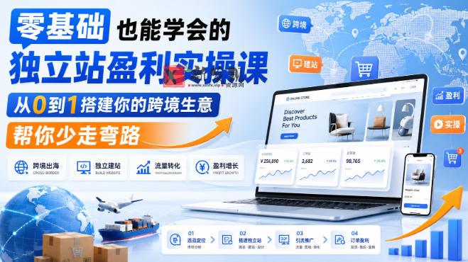 零基础也能学会的独立站盈利实操课，从0到1搭建你的跨境生意，帮你少走弯路-新发现资源网