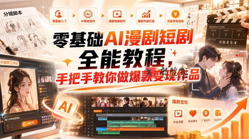 零基础AI漫剧短剧全能教程,从AI智能体搭建、文案脚本分镜、多平台AI生视频、剪映精修,覆盖全题材创作,手把手教你做爆款变现作品-新发现资源网
