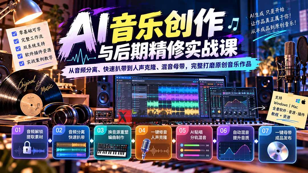 AI音乐创作与后期精修实战课：从音频分离、快速扒带到人声克隆、混音母带，完整打磨原创音乐作品-新发现资源网
