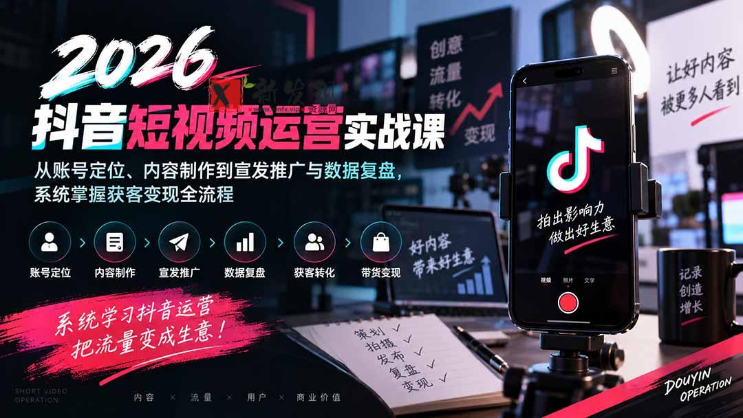 （20406期）2026抖音短视频运营实战课：从账号定位、内容制作到宣发推广与数据复盘，系统掌握获客变现全流程-新发现资源网