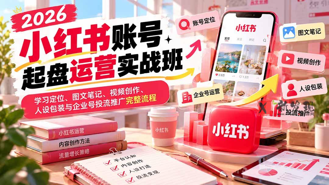 2026小红书账号起盘运营实战班：学习定位、图文笔记、视频创作、人设包装与企业号投流推广完整流程-新发现资源网