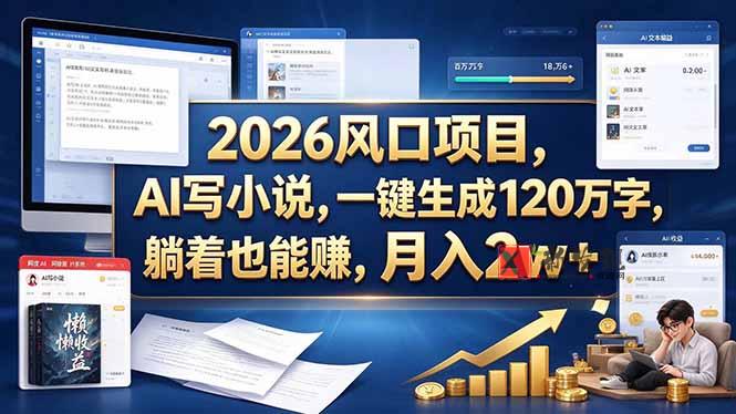 2026 风口项目，AI 写小说，一键生成 120 万字，躺着也能赚，月入 2w +-新发现资源网
