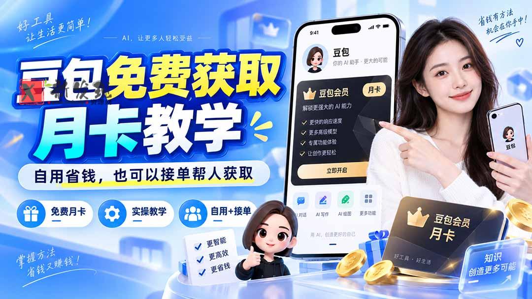 (20358期)豆包免费获取月卡教学,自用省钱,也可以接单帮人获取-新发现资源网
