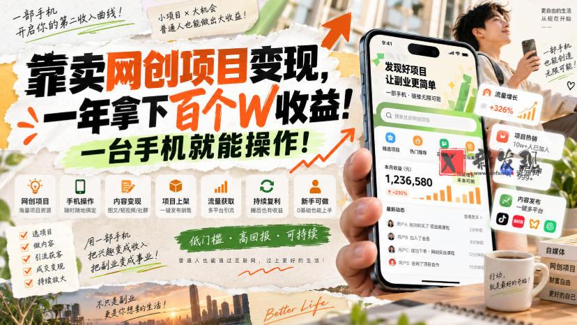 网创小程序虚拟资料变现,一年拿下百万收益,一部手机就可以做,0成本变现副业!-新发现资源网