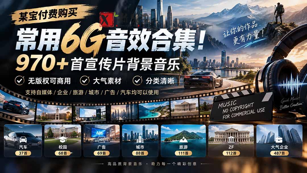 （20603期）某宝付费购买，常用6G音效合集！970+首宣传片背景音乐，无版权可商用大气素材，分类清晰-新发现资源网