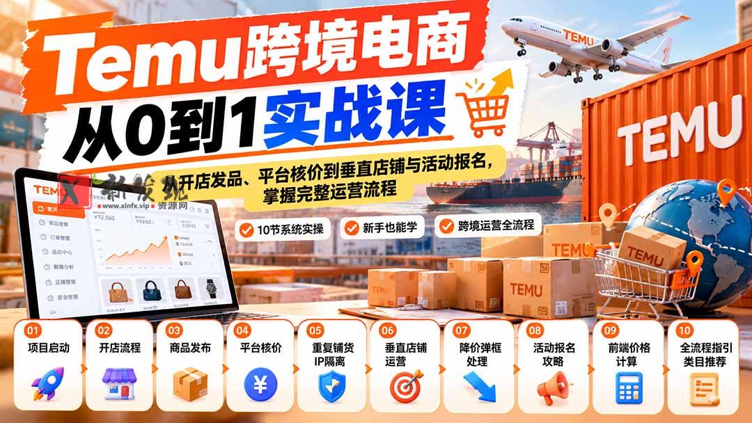 【无水印】Temu跨境电商从0到1实战课：从开店发品、平台核价到垂直店铺与活动报名，掌握完整运营流程-新发现资源网