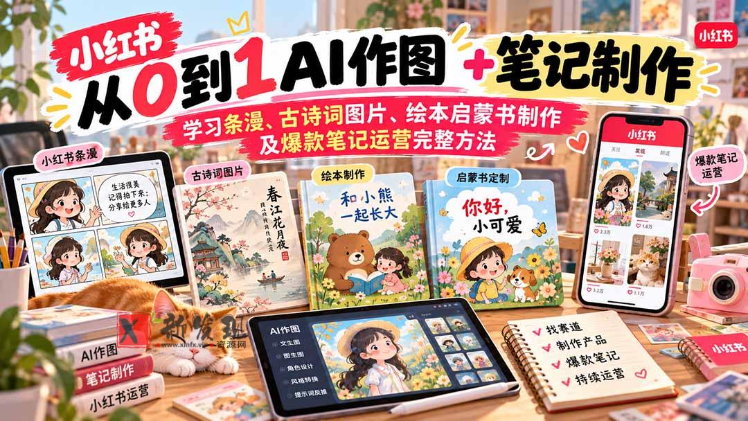 2026小红书AI内容创作从0到1：学习条漫、古诗词图片、绘本启蒙书制作及爆款笔记运营完整方法-新发现资源网
