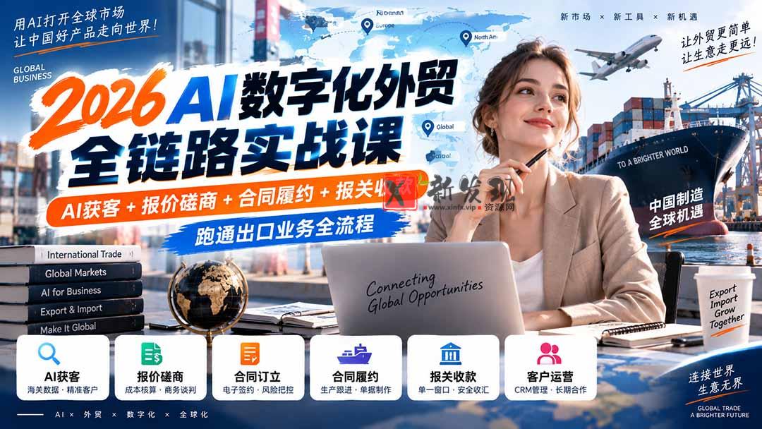 （20569期）2026AI数字化外贸全链路实战课：AI获客+报价磋商+合同履约+报关收款，跑通出口业务全流程-新发现资源网