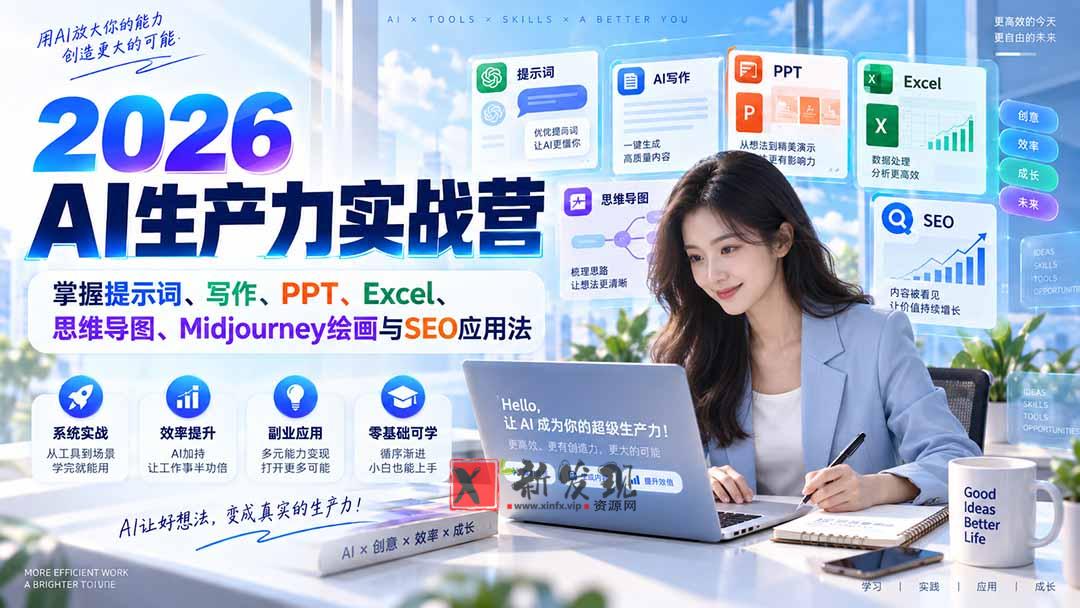 （20307期）2026AI生产力实战营：掌握提示词、写作、PPT、Excel、思维导图、Midjourney绘画与SEO应用法-新发现资源网