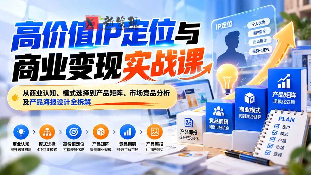 高价值IP定位与商业变现实战课：从商业认知、模式选择到产品矩阵、市场竞品分析及产品海报设计全拆解-新发现资源网