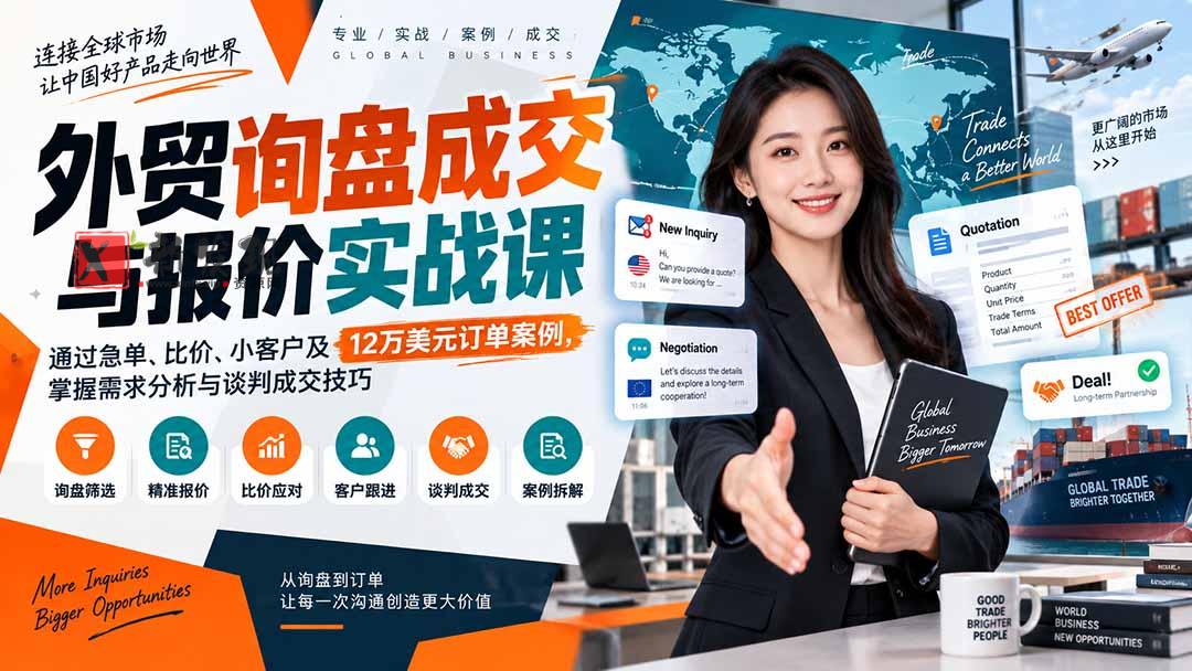 （20424期）外贸询盘成交与报价实战课：通过急单、比价、小客户及12万美元订单案例，掌握需求分析与谈判成交技巧-新发现资源网