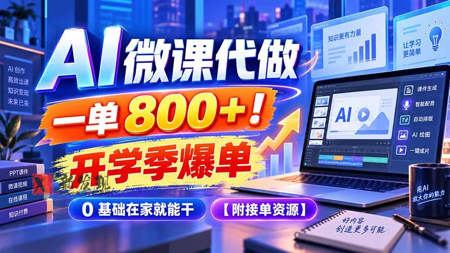 （20605期）AI 微课代做，一单 800+！开学季爆单，0 基础在家就能干【附接单资源】-新发现资源网