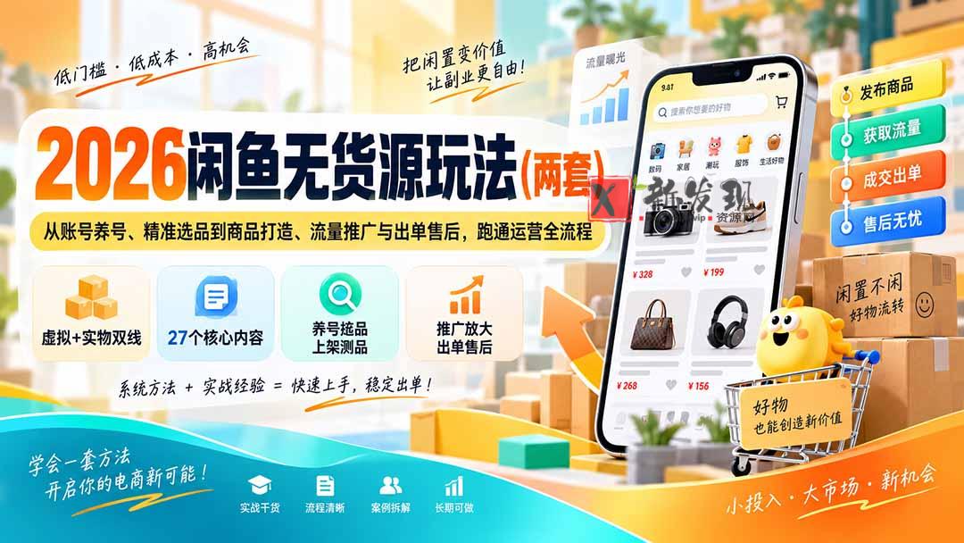 (20426期)2026闲鱼无货源玩法(两套):从账号养号、精准选品到商品打造、流量推广与出单售后,跑通运营全流程-新发现资源网
