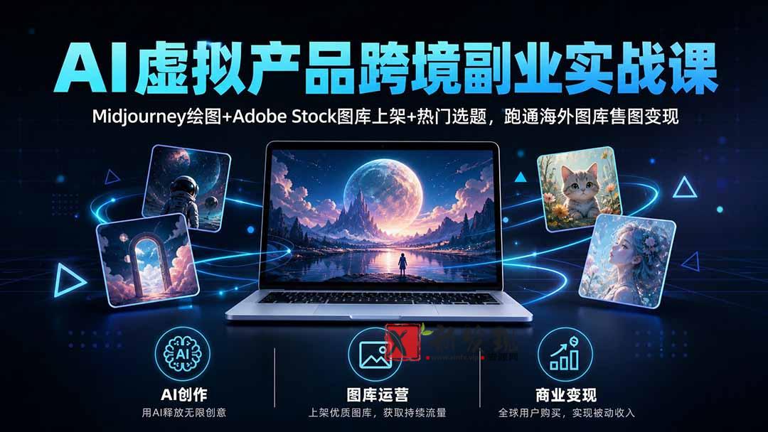 (20514期)AI虚拟产品跨境副业实战课|Midjourney绘图+Adobe Stock图库上架+热门选题,跑通海外图库售图变现-新发现资源网