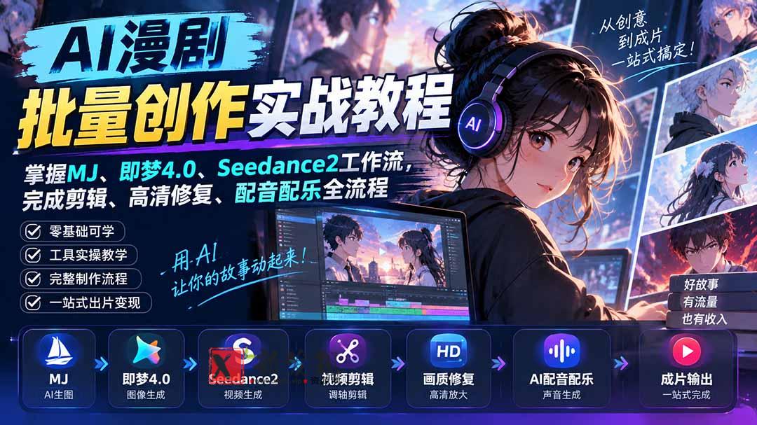 （20488期）AI漫剧批量创作实战教程：掌握MJ、即梦4.0、Seedance2工作流，完成剪辑、高清修复、配音配乐全流程-新发现资源网