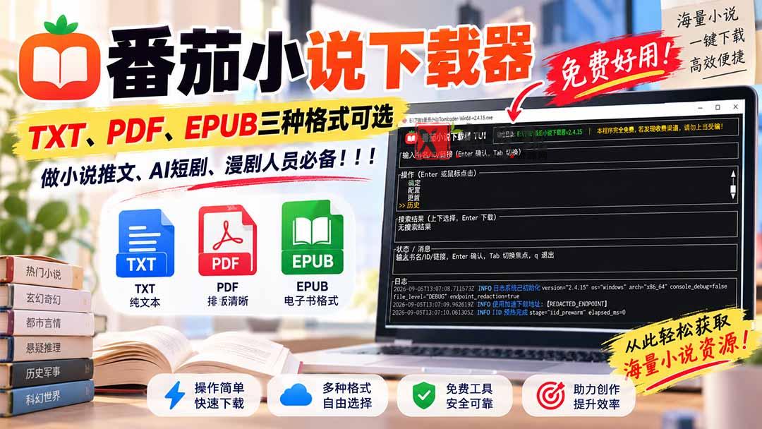 (20529期)番茄小说下载器,TXT、PDF、EPUB三种格式可选,做小说推文、AI短剧、漫剧人员必备!-新发现资源网