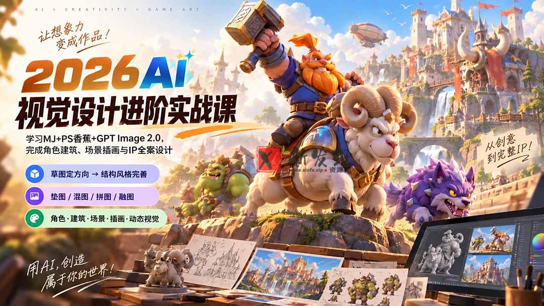 （20424期）2026AI视觉设计进阶实战课-更新：学习MJ+PS香蕉+GPT Image 2.0，完成角色建筑、场景插画与IP全案设计-新发现资源网