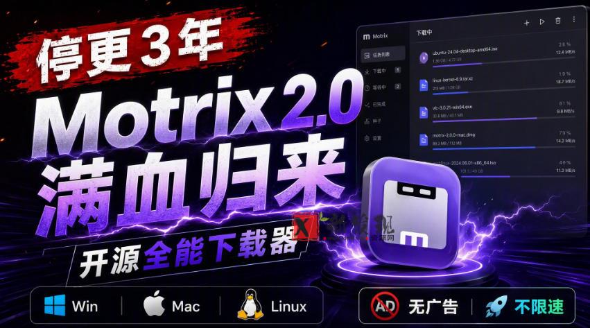 （20382期）停更3年，Motrix 2.0满血归来：开源全能下载器，Win/Mac/Linux通吃，无广告不限速-新发现资源网