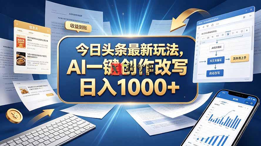 （20566期）今日头条最新玩法，AI 一键创作改写，简单易上手，轻松日入 1000 +-新发现资源网