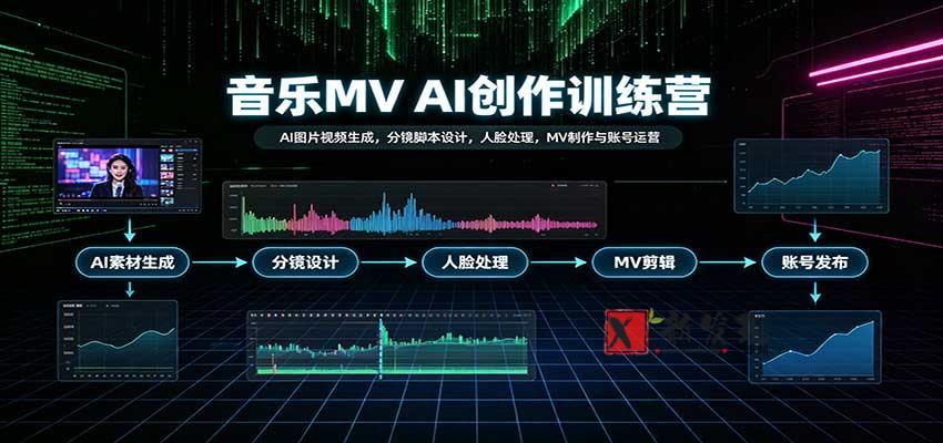 音乐MV AI创作训练营:AI图片视频生成,分镜脚本设计,人脸处理,MV制作与账号运营-新发现资源网