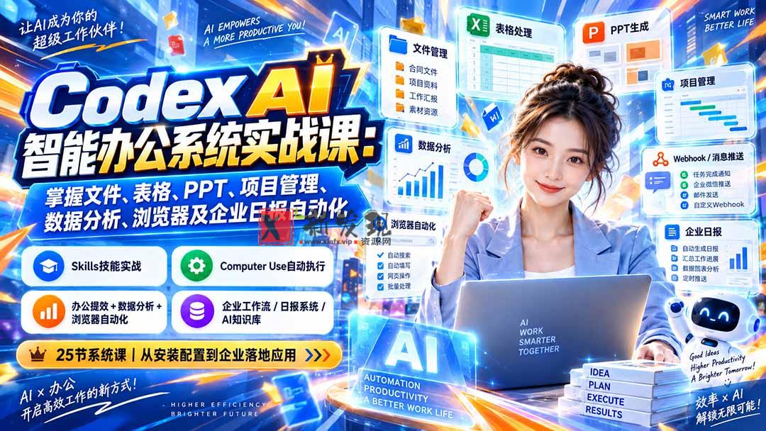 （20446期）Codex AI智能办公系统实战课：掌握文件、表格、PPT、项目管理、数据分析、浏览器及企业日报自动化-新发现资源网