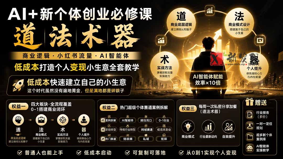（20592期）AI+新个体创业必修课-更新0922｜道法术器｜商业逻辑·小红书流量·AI智能体｜低成本打造个人变现小生意全套教学-新发现资源网