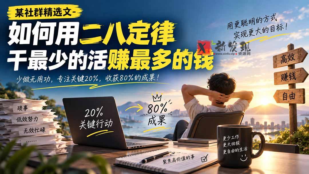 （20385期）某社群精选文-如何用二八定律干最少的活赚最多的钱-新发现资源网
