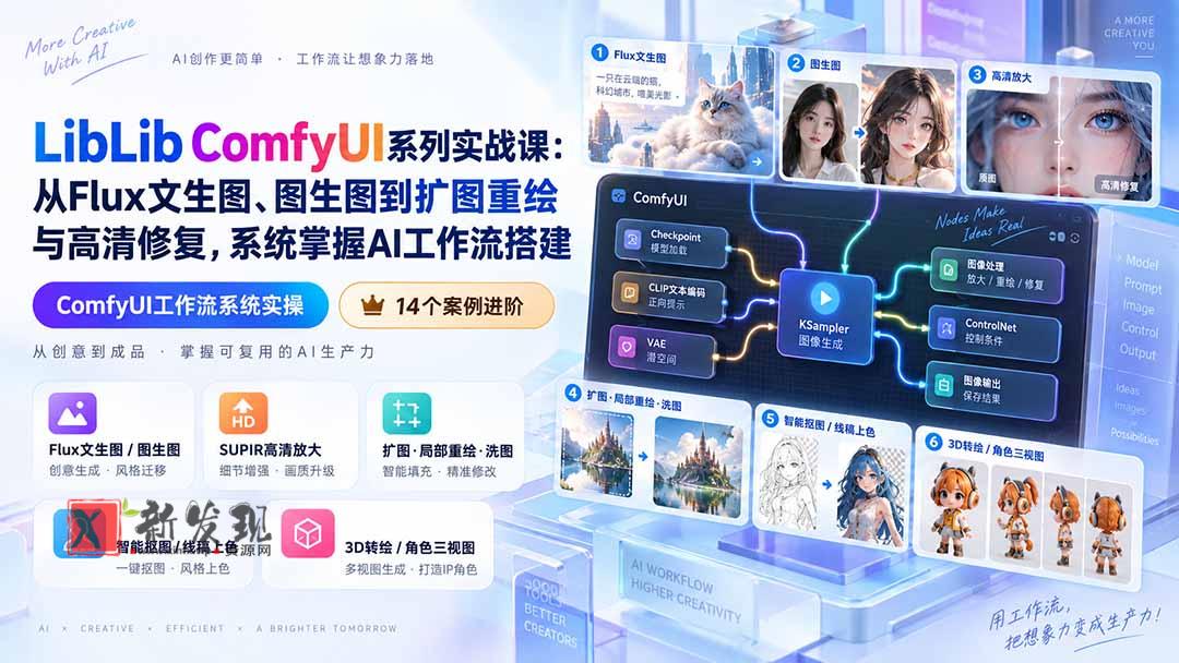 （20368期）LibLib ComfyUI系列实战课：从Flux文生图、图生图到扩图重绘与高清修复，系统掌握AI工作流搭建-新发现资源网
