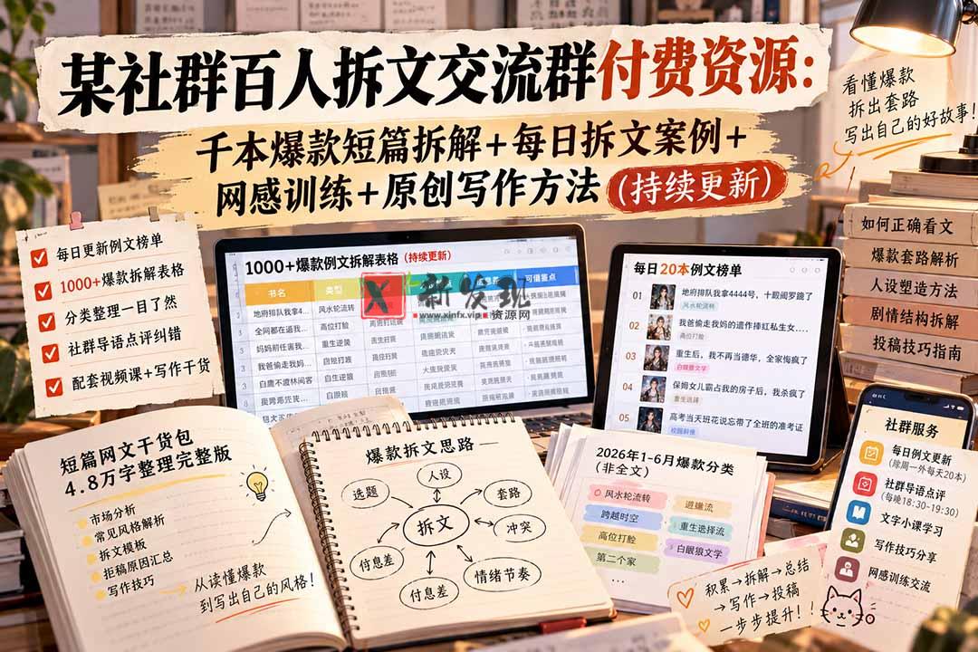 （20635期）某社群百人拆文交流群付费资源：千本爆款短篇拆解+每日拆文案例+网感训练+原创写作方法 (持续更新)-新发现资源网