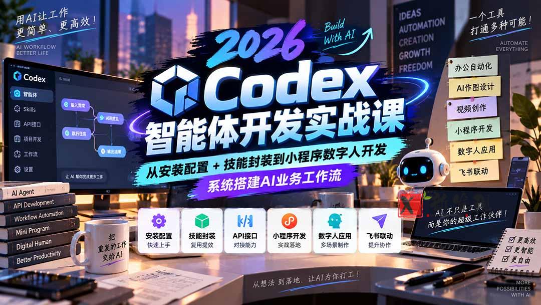 （20574期）2026Codex智能体开发实战课：从安装配置+技能封装到小程序数字人开发，系统搭建AI业务工作流-新发现资源网