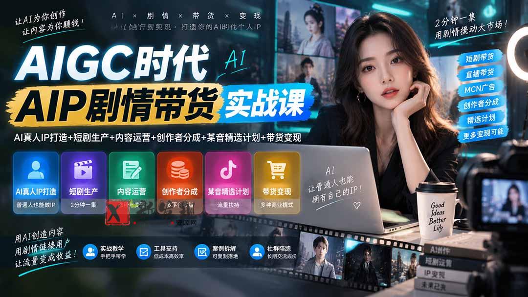 （20567期）AIGC时代AI剧情带货实战课｜AI真人IP打造+短剧生产+内容运营+创作者分成、某音精选计划+带货变现-新发现资源网