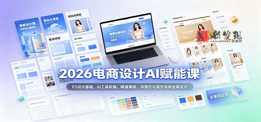 2026电商设计AI赋能课:PS设计基础,AI工具实操,精通海报、详情页与首页电商全案设计-新发现资源网