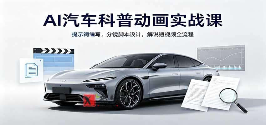 AI汽车科普动画实战课：提示词编写，分镜脚本设计，解说短视频全流程-新发现资源网
