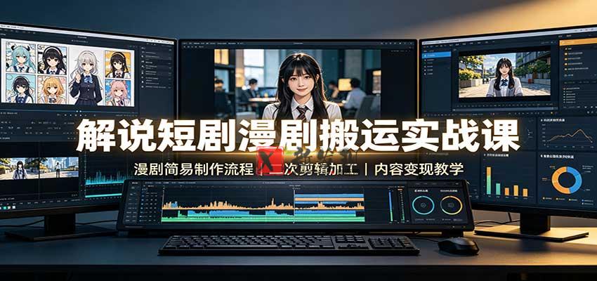 解说短剧漫剧搬运实战课：漫剧简易制作流程，二次剪辑加工，内容变现教学-新发现资源网