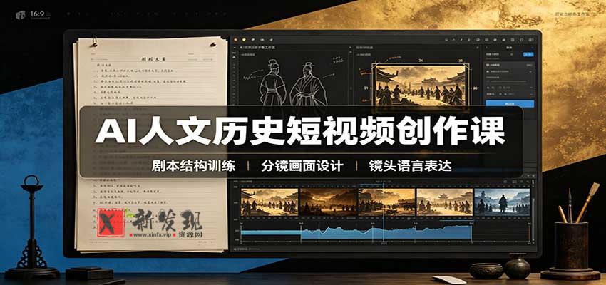 AI人文历史短视频创作课:赛道对标、剧本分镜制图,掌握视频完整产出流程-新发现资源网