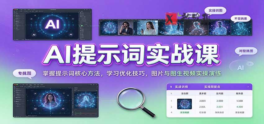 AI提示词实战课：掌握提示词核心方法，学习优化技巧，图片与图生视频实操演练-新发现资源网