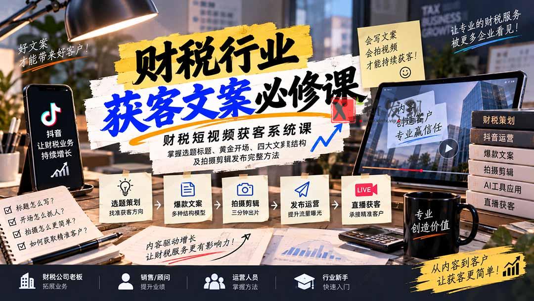 （20591期）财税短视频获客系统课：掌握选题标题、黄金开场、四大文案结构及拍摄剪辑发布完整方法-新发现资源网