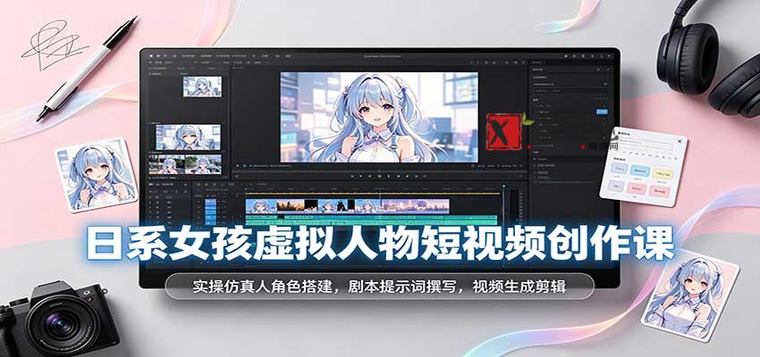日系女孩虚拟人物短视频创作课：实操仿真人角色搭建，剧本提示词撰写，视频生成剪辑-新发现资源网