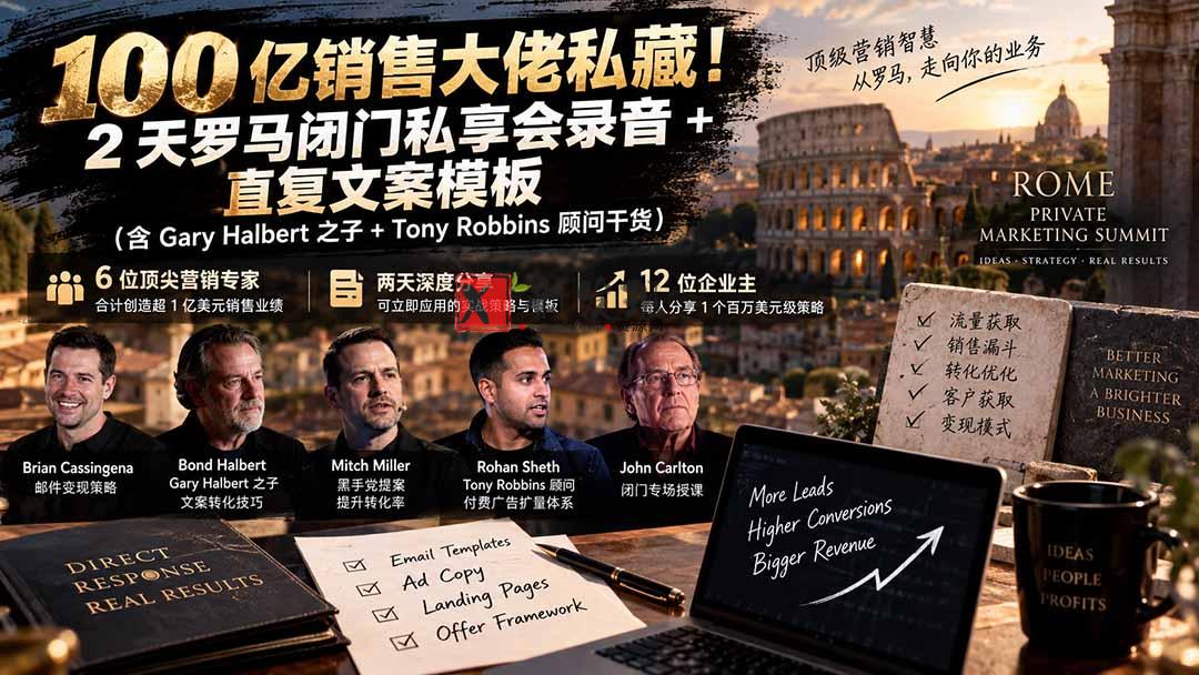 （20593期）100亿销售大佬私藏-无水印！2天罗马闭门私享会录音+直复文案模板【原创双语字幕】-新发现资源网