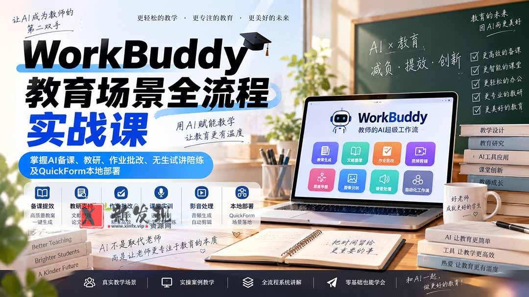 (20518期)WorkBuddy教育场景全流程实战课:掌握AI备课、教研、作业批改、无生试讲陪练及QuickForm本地部署-新发现资源网